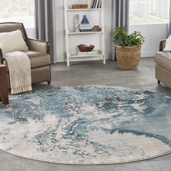 Nourison Maxell MAE08 Area Rug, Ivory/Teal, 7'10" x Round