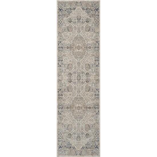 Kathy Ireland Home Malta MAI01 Runner Rug, Ivory/Blue, 2'2" x 7'7"