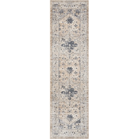 Kathy Ireland Home Malta MAI02 Runner Rug, Beige/Blue, 2'2" x 7'7"