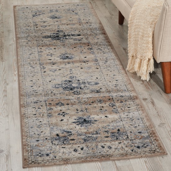 Kathy Ireland Home Malta MAI02 Runner Rug, Beige/Blue, 2'2" x 7'7"