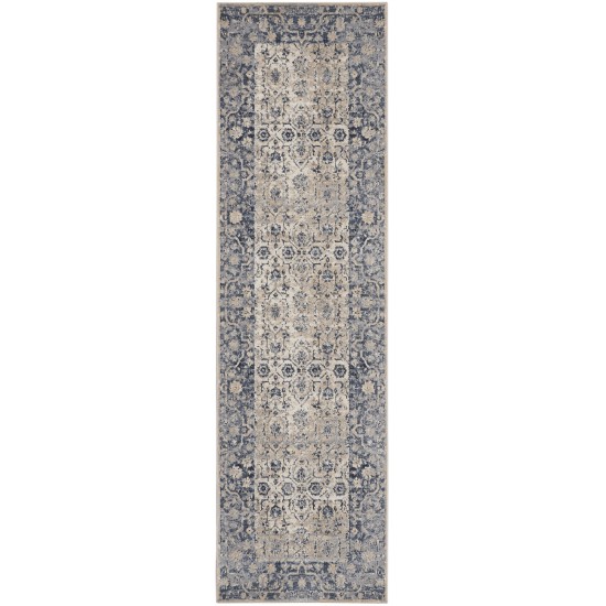 Kathy Ireland Home Malta MAI04 Runner Rug, Ivory/Blue, 2'2" x 7'7"