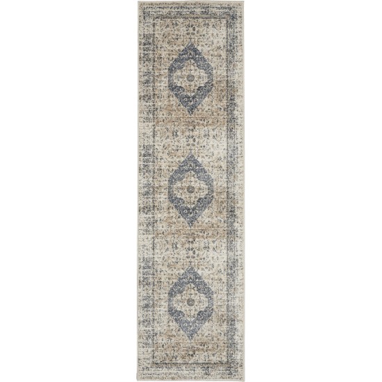 Kathy Ireland Home Malta MAI11 Runner Rug, Ivory/Blue, 2'2" x 7'7"