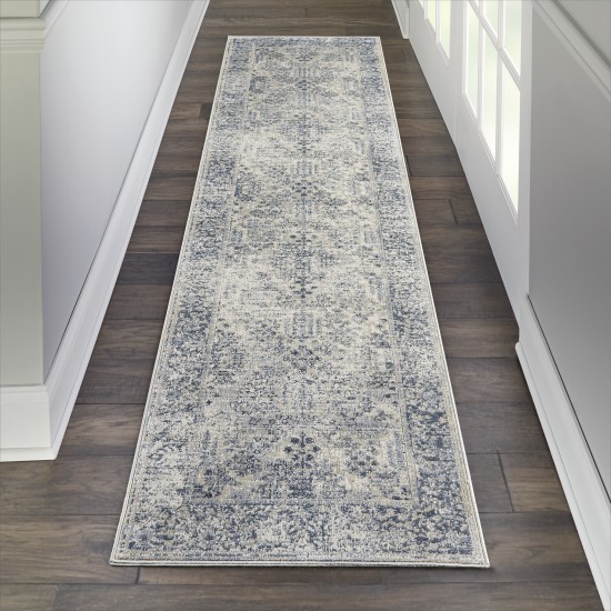 Kathy Ireland Home Malta MAI12 Runner Rug, Ivory/Blue, 2'2" x 7'7"