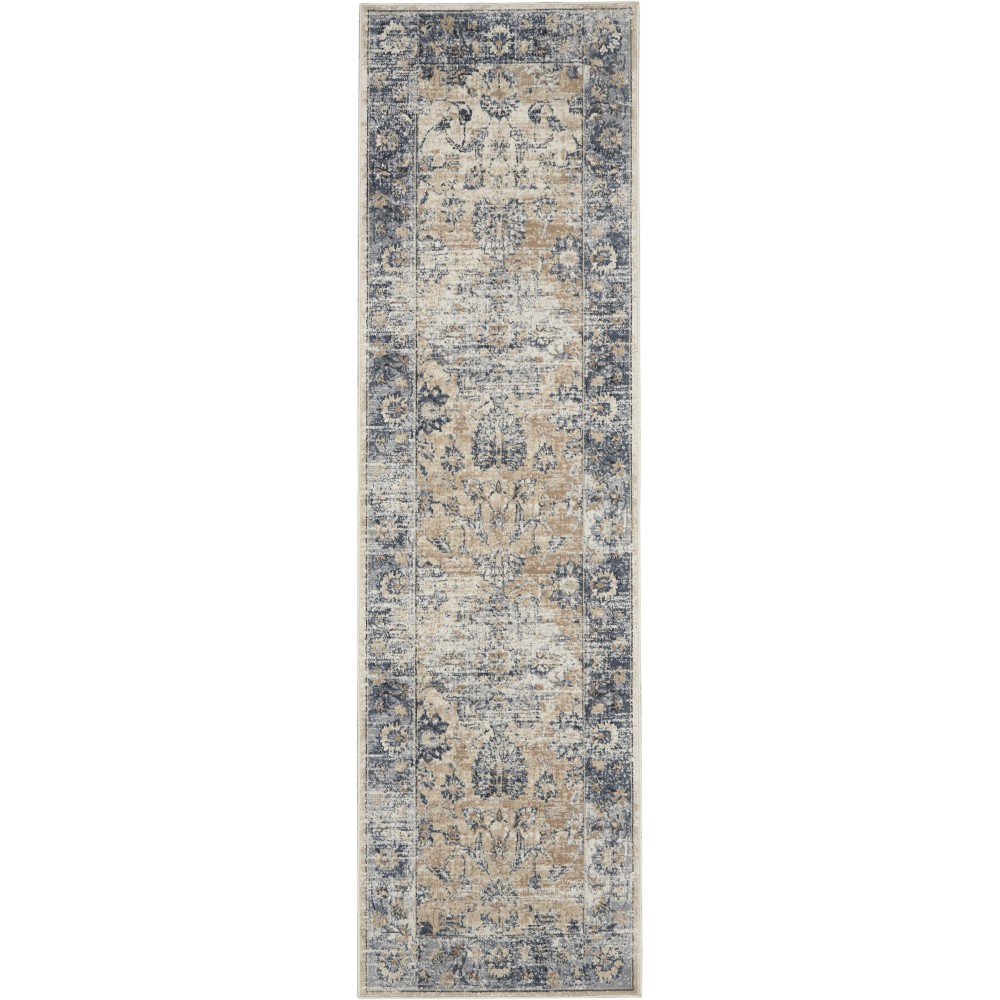 Kathy Ireland Home Malta MAI13 Runner Rug, Blue/Ivory, 2'2" x 7'7"