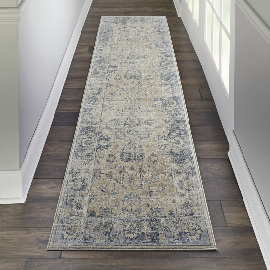 Kathy Ireland Home Malta MAI13 Runner Rug, Blue/Ivory, 2'2" x 7'7"