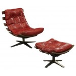 ACME Gandy 2Pc Pack Chair & Ottoman, Antique Red Top Grain Leather