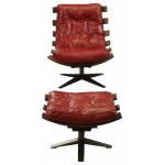 ACME Gandy 2Pc Pack Chair & Ottoman, Antique Red Top Grain Leather