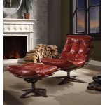 ACME Gandy 2Pc Pack Chair & Ottoman, Antique Red Top Grain Leather