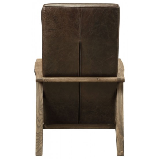 ACME Emint Accent Chair, Distress Chocolate Top Grain Leather