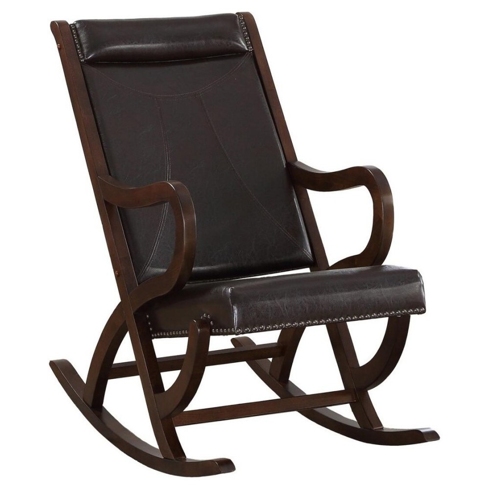 ACME Triton Rocking Chair, Espresso PU & Walnut