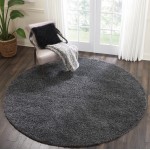 Nourison Malibu Shag MSG01 Area Rug, Dark Grey, 7'10" x Round