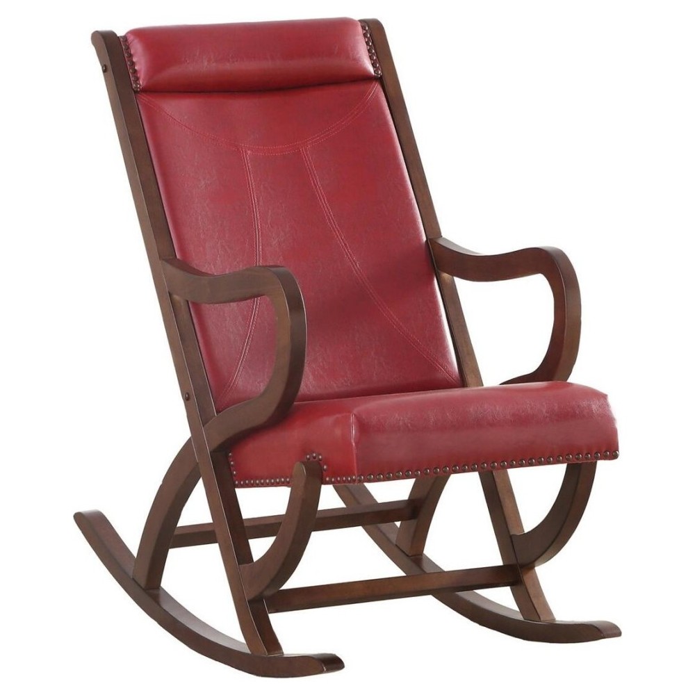 ACME Triton Rocking Chair, Burgundy PU & Walnut