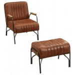 ACME Sarahi 2Pc Pack Chair & Ottoman, Cocoa Top Grain Leather