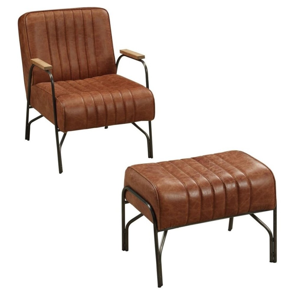 ACME Sarahi 2Pc Pack Chair & Ottoman, Cocoa Top Grain Leather