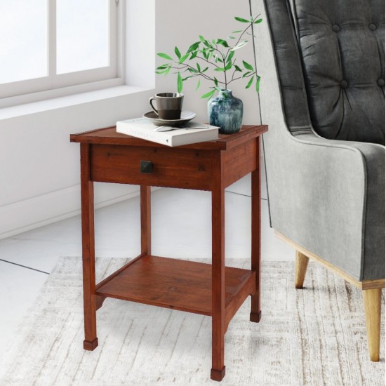 Rustic Wooden Accent Table With 1 Drawer
