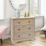 Rustic White-Washed Wooden Cabinet With 3 Drawers