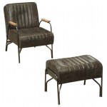 ACME Sarahi 2Pc Pack Chair & Ottoman, Distress Espresso Top Grain Leather