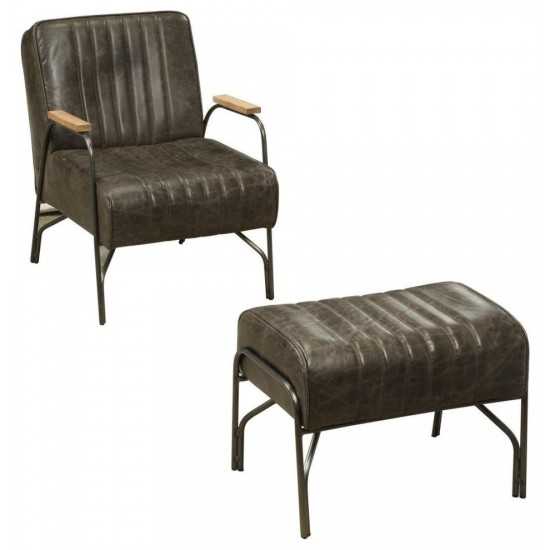 ACME Sarahi 2Pc Pack Chair & Ottoman, Distress Espresso Top Grain Leather