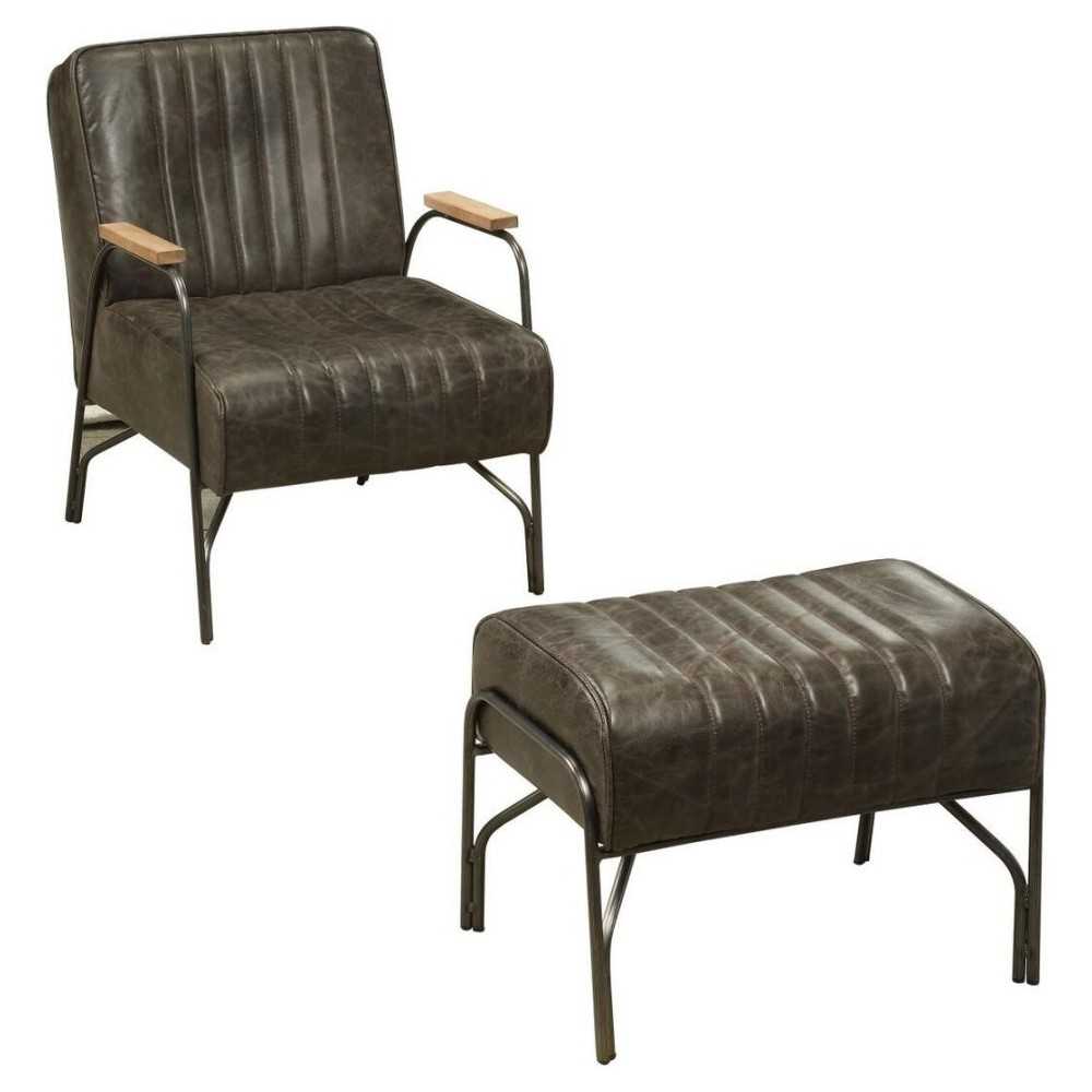 ACME Sarahi 2Pc Pack Chair & Ottoman, Distress Espresso Top Grain Leather