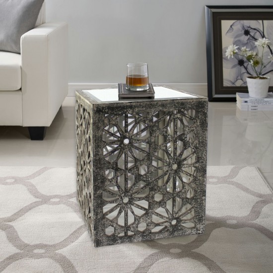 Industrial Floral Wooden Mirror Side Table/Coffee Table