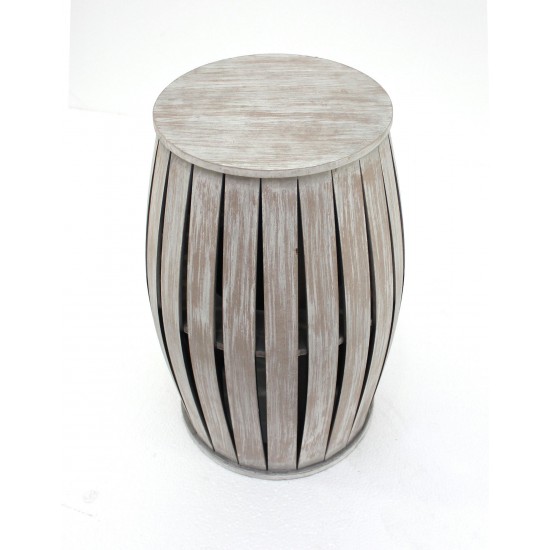 Rustic Style Wooden Barrel Shaped End Table