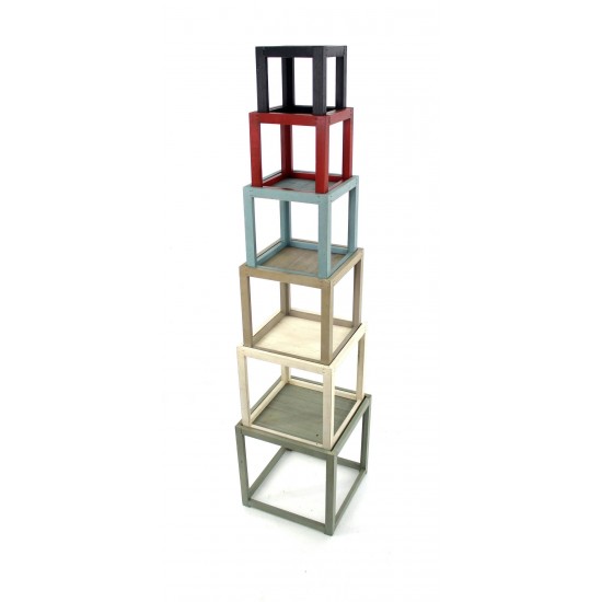 Rustic Tower-Like Colorful Wooden Corner Shelf With Six Layers