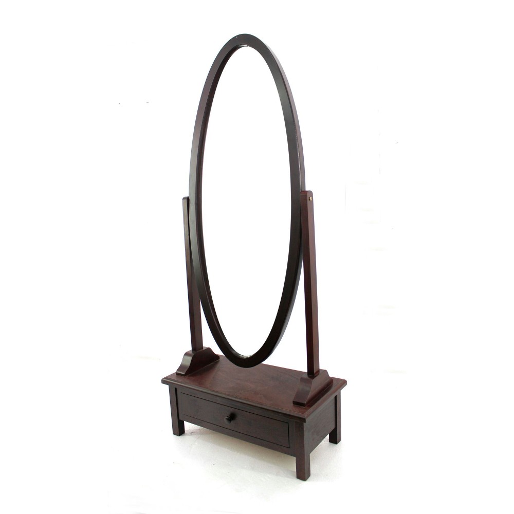 Traditional Oval Wooden Floor Mirror With 1 Drawer