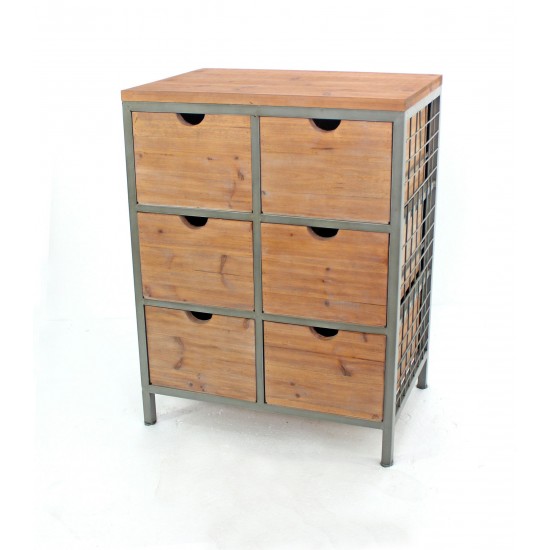 Industrial Style Metal Framed Wooden Cabinet With Six Drawers