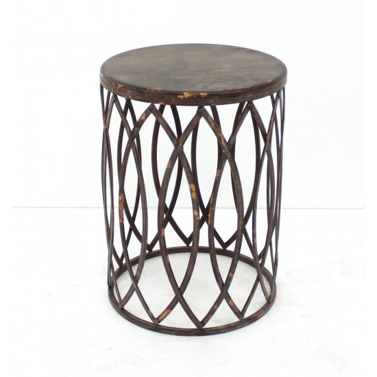 Industrial Barrel-Like Metal End Table