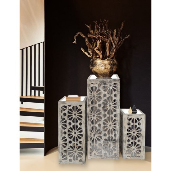 Pastoral Loft Floral Mirrored 3-Piece Nesting Table Set