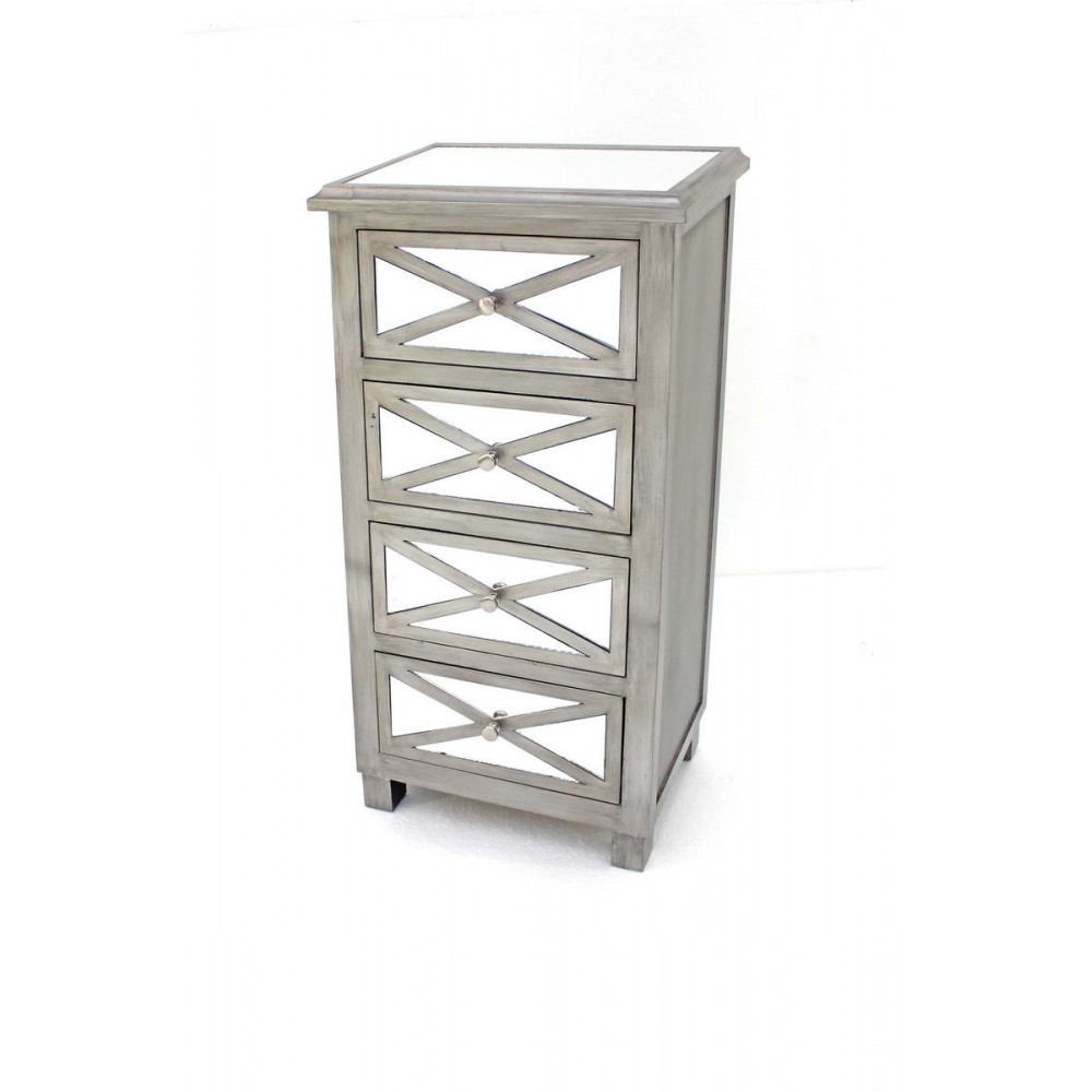 Tropical Style Mirrored Chest With 4 Drawers