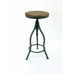 Vintage Bar Stool With Green Metal Frame And Wood Top