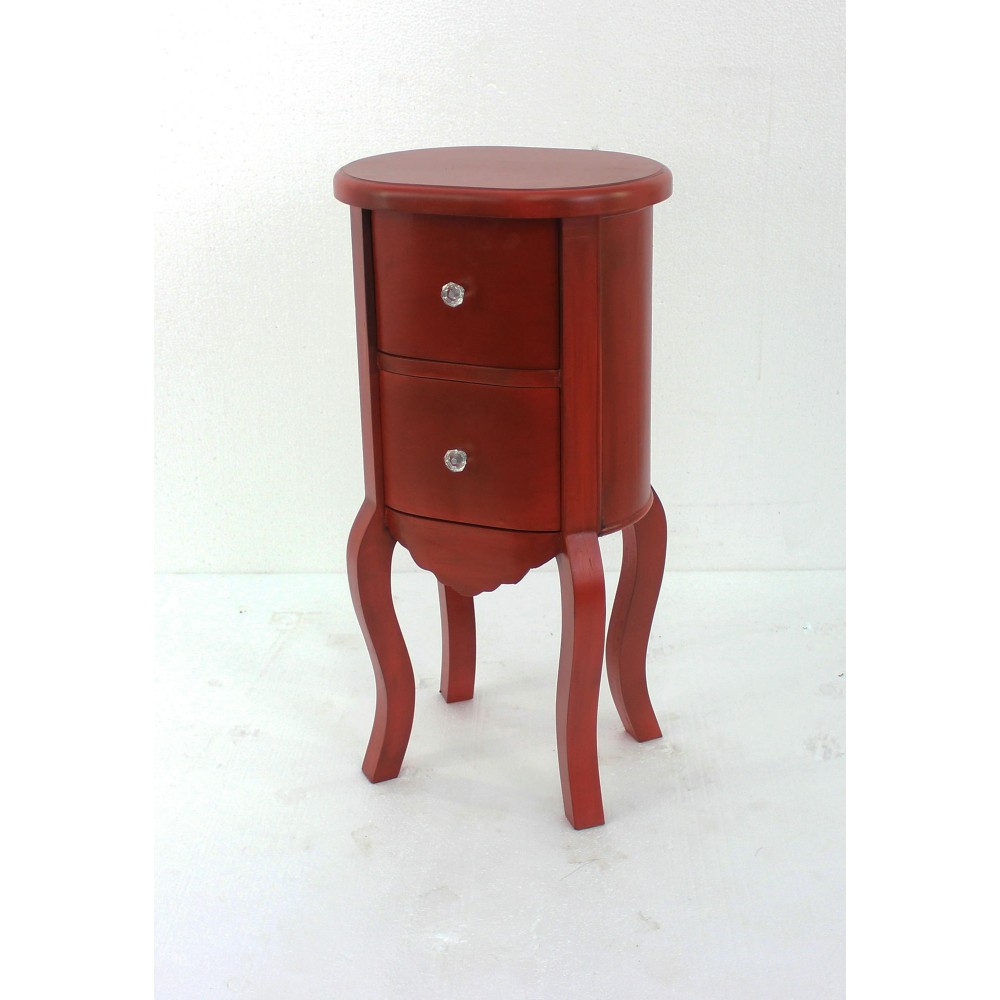 Funny Doll-Like Red Wooden End Table With 2 Drawers Funny Doll-Like Red Wooden End Table With 2 Drawers