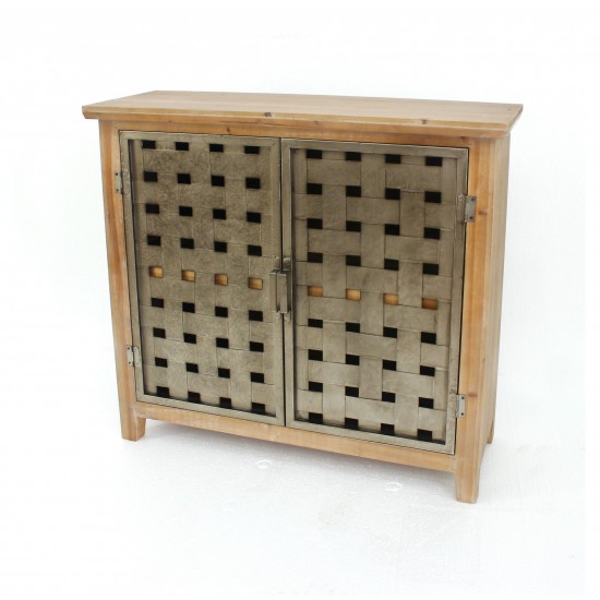 Industrial Wooden Cabinet With Metal Lattice Doors