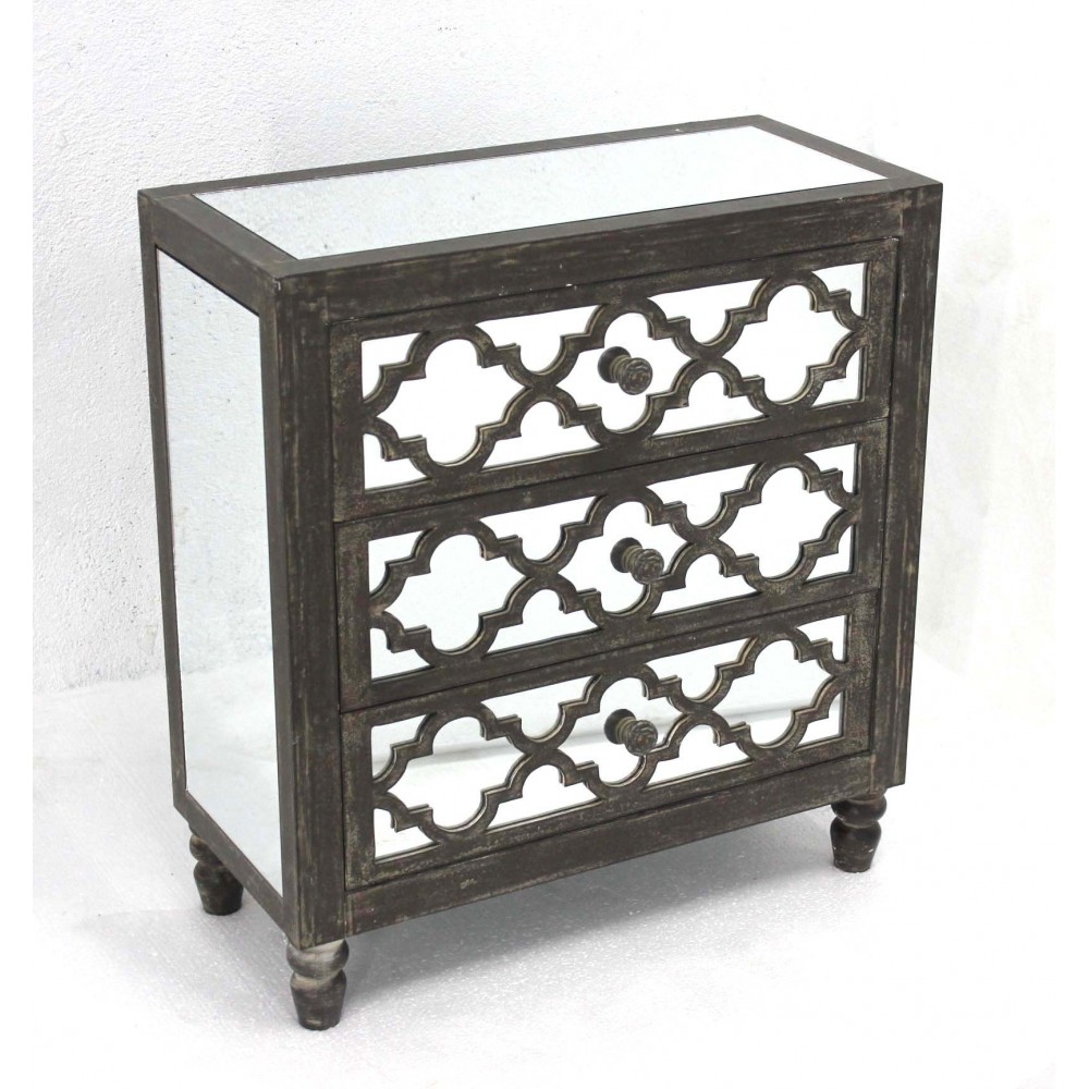 Antique Mirrored Wooden Cabinet With 3 Drawers Antique Mirrored Wooden Cabinet With 3 Drawers