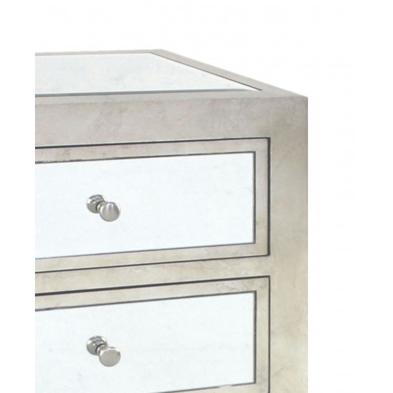 Modern Mirrored End Table With 3 Drawers