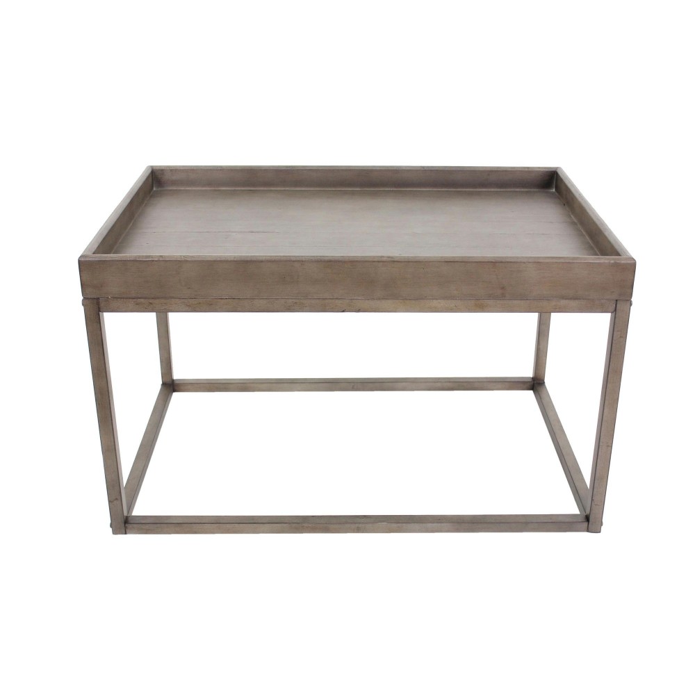 Rustic Dark Grey Accent Table With Rimmed Top Rustic Dark Grey Accent Table With Rimmed Top