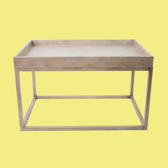 Rustic Unfinished Accent Table With Rimmed Top