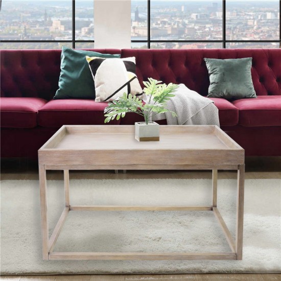 Rustic Unfinished Accent Table With Rimmed Top