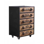 Quaint Industrial 5-Drawer Wooden Chest With Lockable Casters