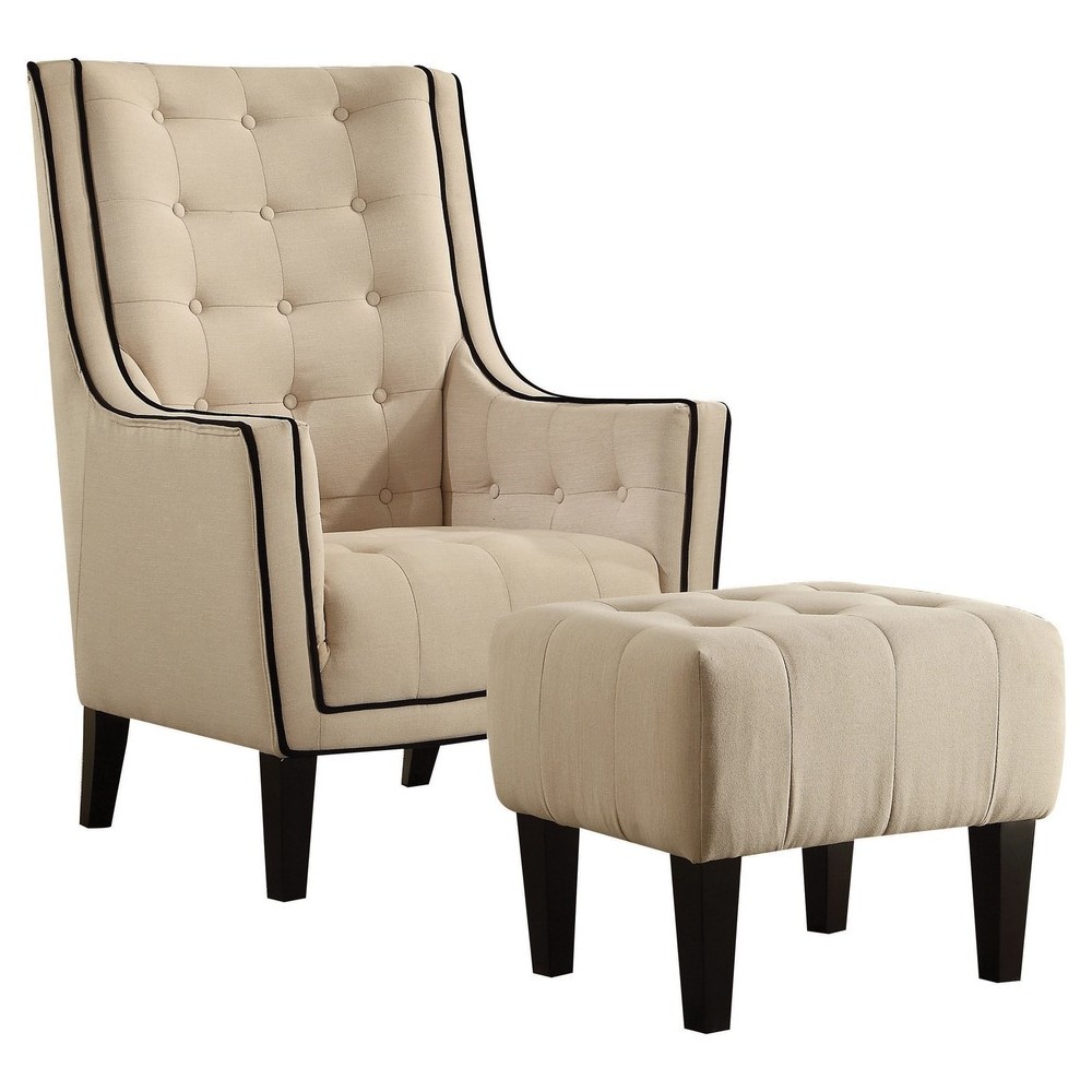 ACME Ophelia 2Pc Pack Chair & Ottoman, Cream Linen