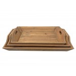 Country Cottage Wooden Serving Tray Set With 3 Pieces