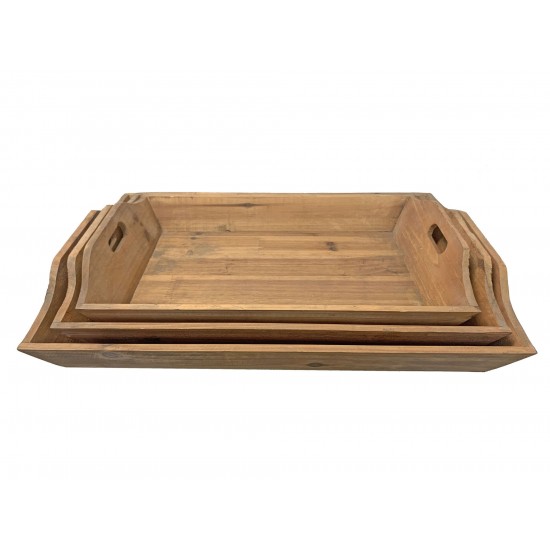 Country Cottage Wooden Serving Tray Set With 3 Pieces