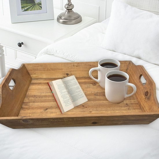 Country Cottage Wooden Serving Tray Set With 3 Pieces