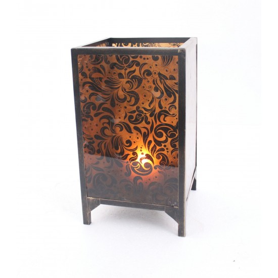 Vintage Cuboid Candle Holder With Floral Pattern