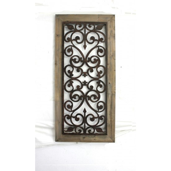 Traditional Wood Wall Plaque With Metal Fleur-De-Lis Pattern