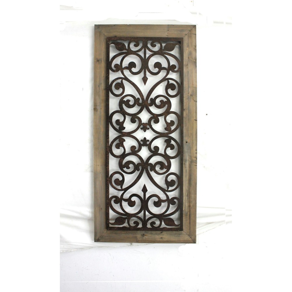 Traditional Wood Wall Plaque With Metal Fleur-De-Lis Pattern