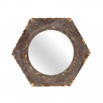 Vintage Round Cosmetic Mirror With Hexagon Frame