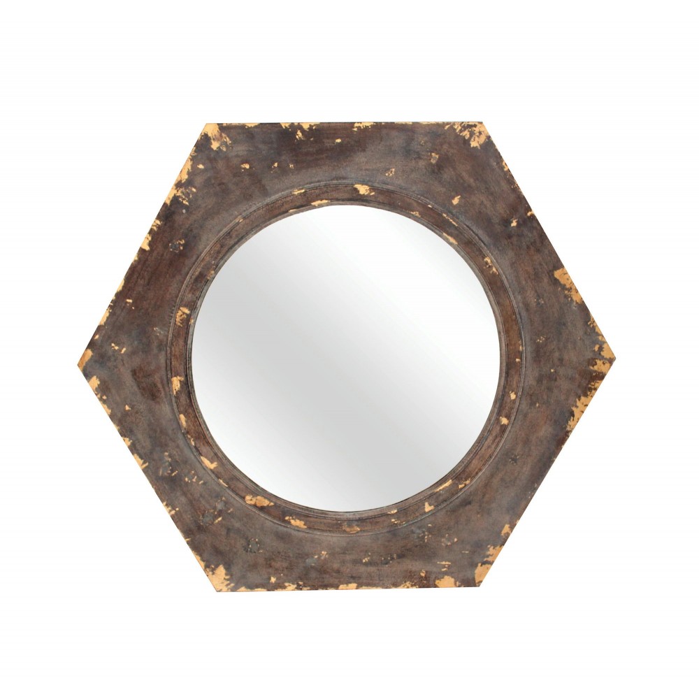 Vintage Round Cosmetic Mirror With Hexagon Frame