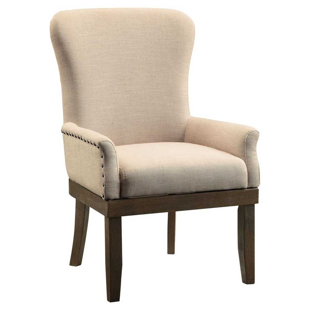 ACME Landon Arm Chair (1Pc), Beige Linen & Salvage Brown